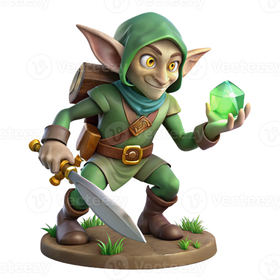 wonderful minimalist A cunning goblin rogue sneaking through a moonlit forest, clutching a stolen jewel-encrusted dagger. Dark, mysterious lighting. Digital art style original png
