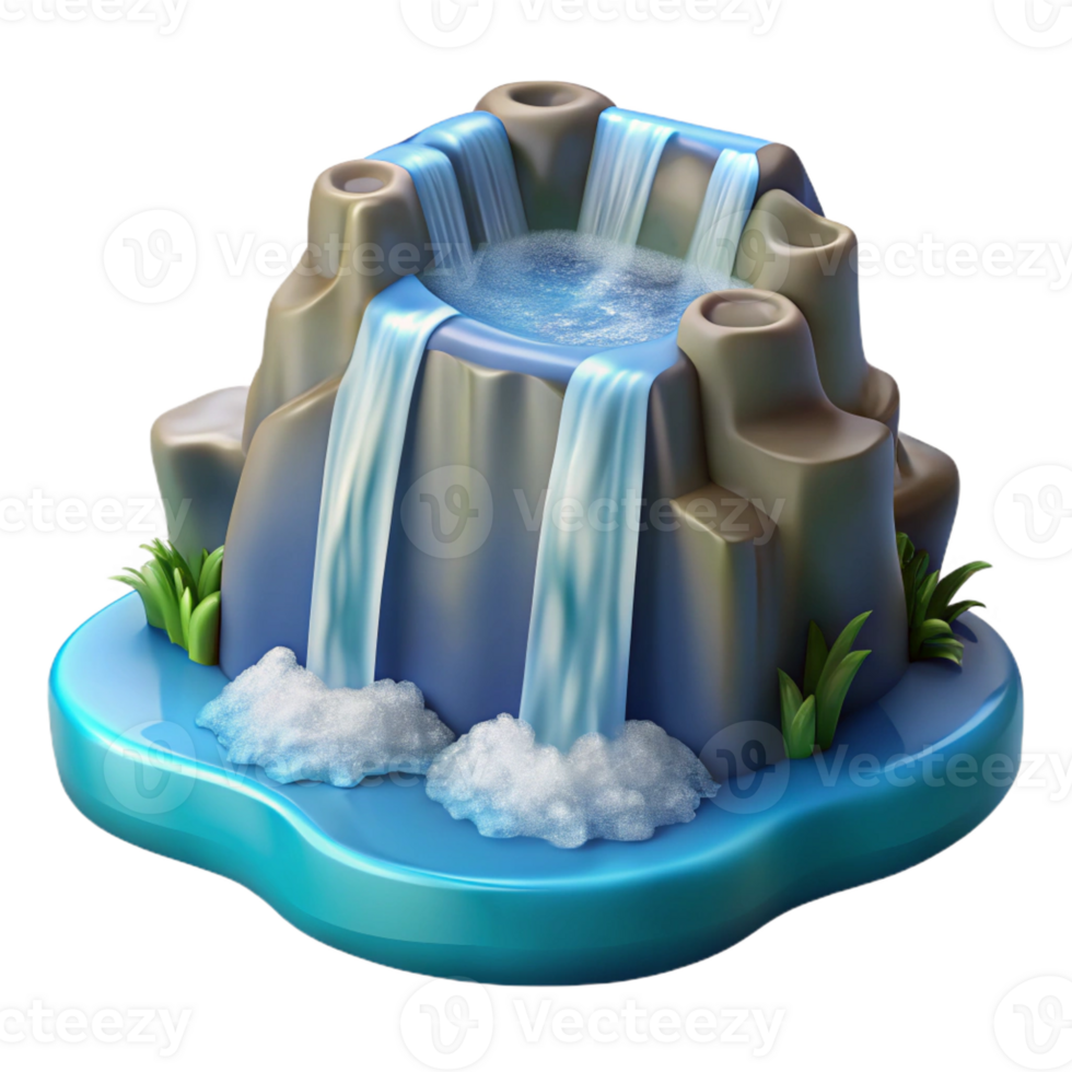 impressive minimalist A cascading waterfall plunging into a crystal-clear pool, detailed water splashes, bright midday sunlight, photorealistic style exclusive png