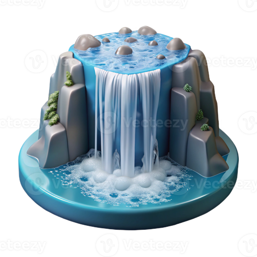 extraordinary classic A cascading waterfall plunging into a crystal-clear pool, detailed water splashes, bright midday sunlight, photorealistic style exclusive png