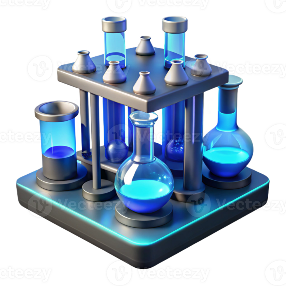 magnificent traditional A futuristic laboratory filled with glowing test tubes and beakers, illuminated by cool blue laboratory lighting, in a sterile style exclusive png