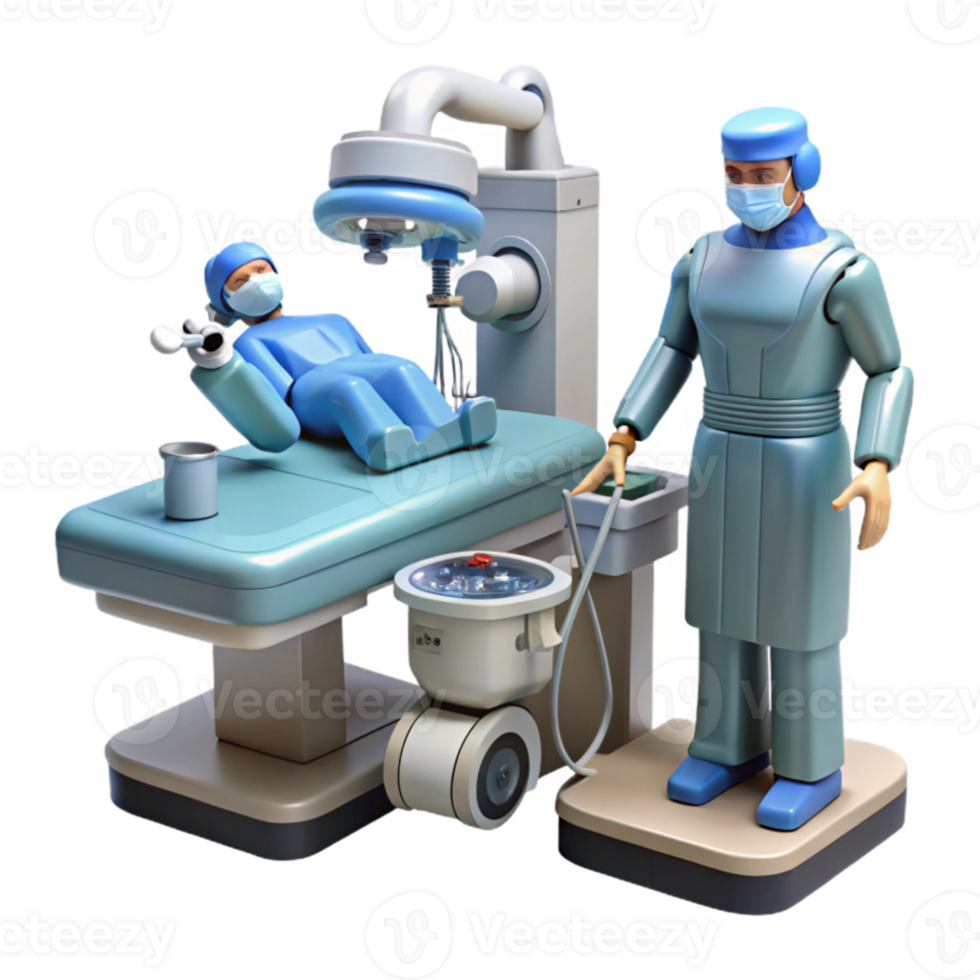 beautiful modern A robotic surgeon performing a complex operation, sterile operating room environment, medical illustration style high quality png