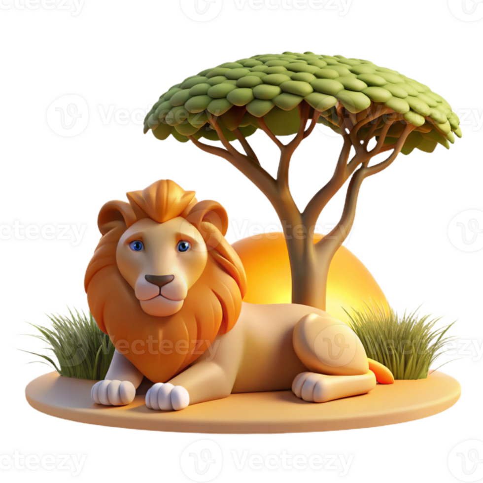 elegant vintage A regal lion pride resting beneath the shade of an acacia tree, golden hour lighting, National Geographic style high resolution png