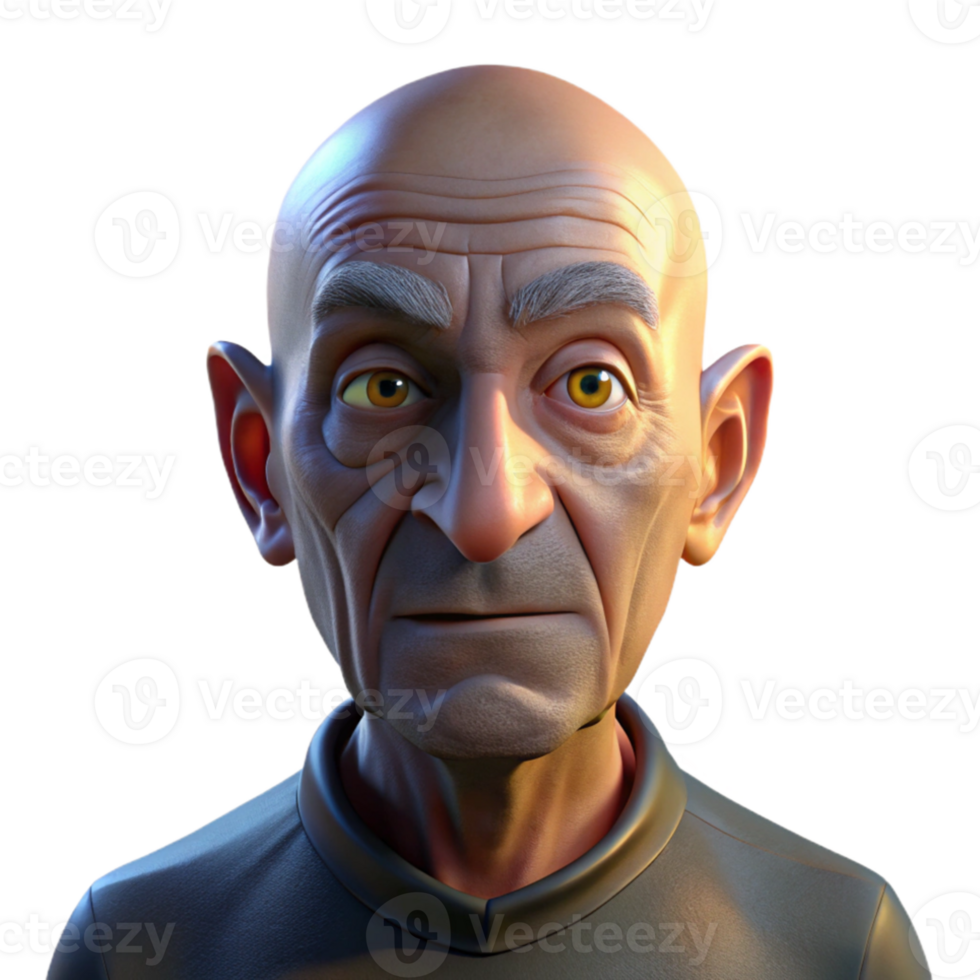 serene contemporary Close-up portrait of an elderly man with deep wrinkles and a weathered face, illuminated by a single spotlight from above, in a chiaroscuro style genuine png