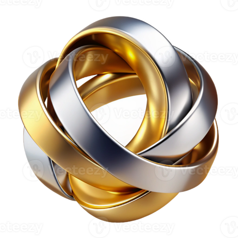 dramatic creative Intertwined metallic ribbons in shades of gold and silver, reflecting a warm, ambient light, rendered in a hyperrealistic style professional png