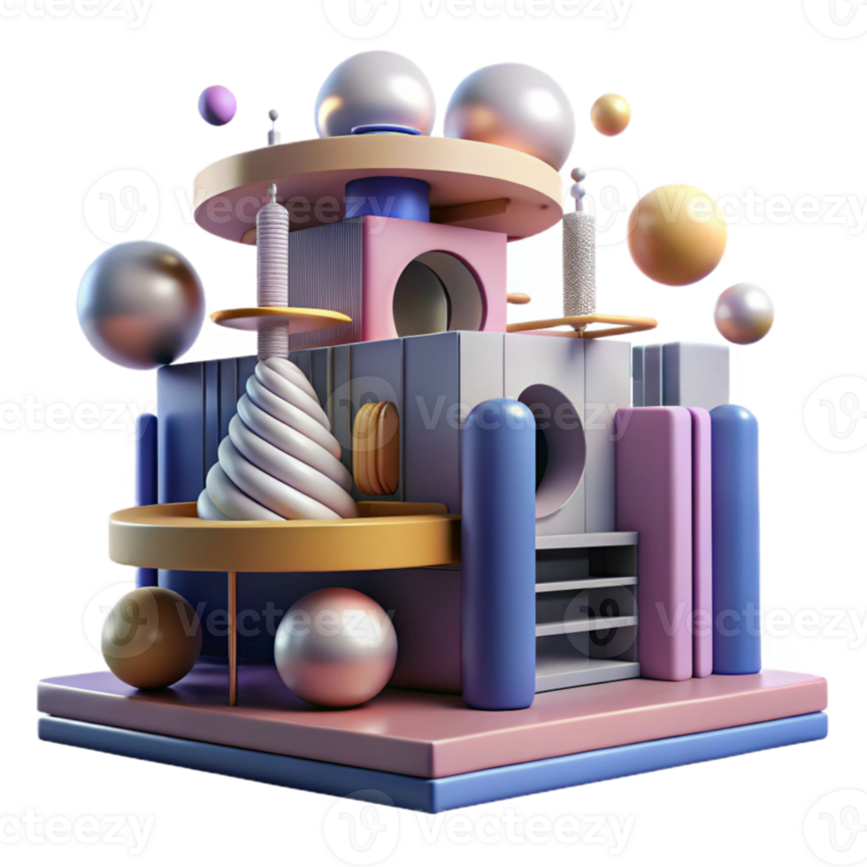 extraordinary traditional Kinetic sculpture building, moving parts, dynamic forms, abstract architecture, digital render, authentic png
