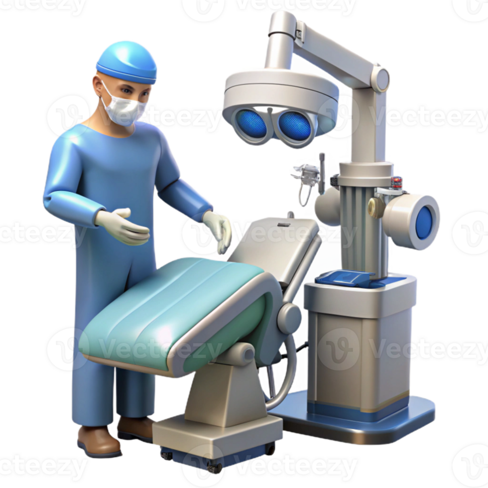 beautiful classic A robotic surgeon performing a complex operation, sterile, clinical lighting, medical illustration style high quality png