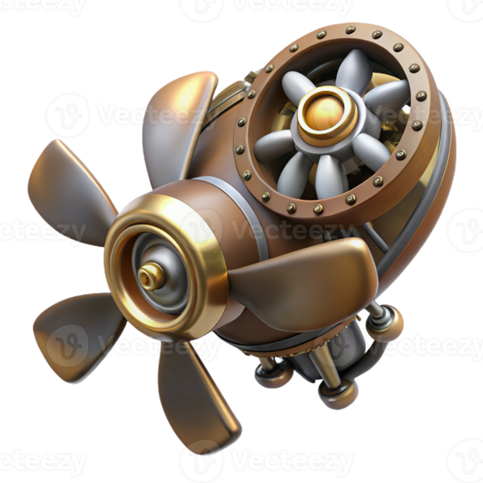 stunning classic A complex steampunk airship propeller, with spinning blades and intricate gears, dynamic, motion-blurred lighting high quality png