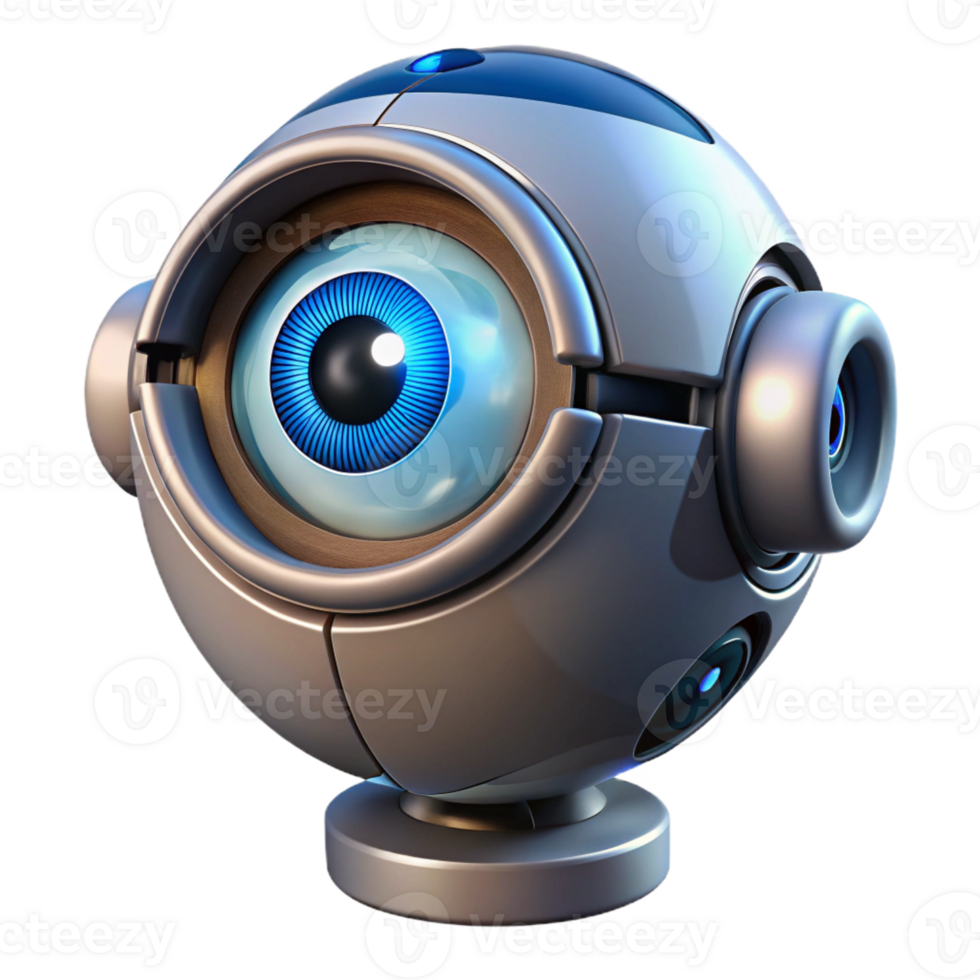 extraordinary contemporary A robotic eye gazing intently at the viewer, illuminated by a single light source, in a mysterious, sci-fi style high resolution png