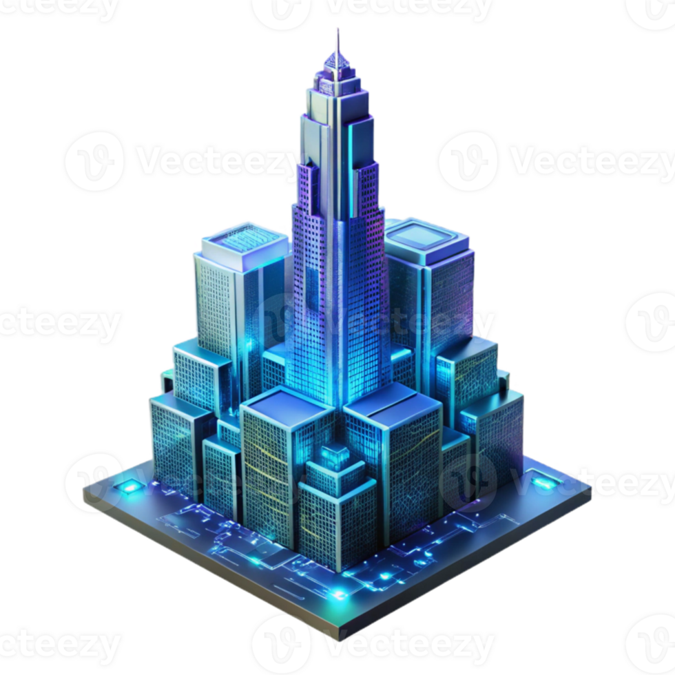 dramatic classic A towering skyscraper made entirely of interconnected circuit boards, pulsating with vibrant neon light, futuristic cityscape style exclusive png