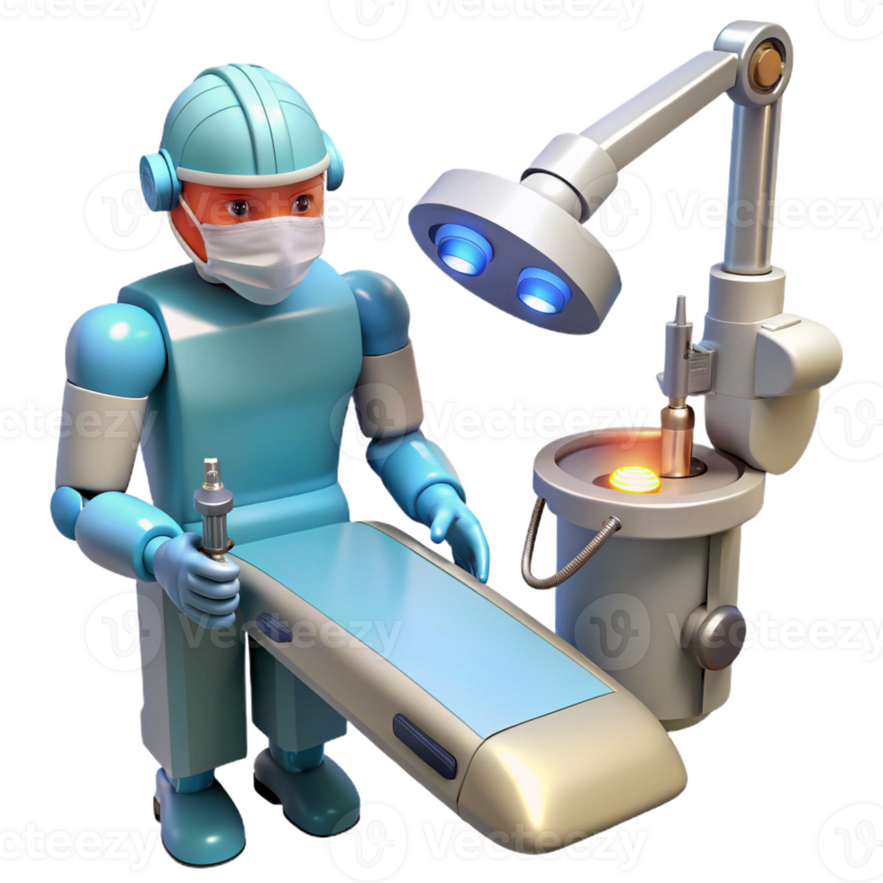 impressive rustic A robotic surgeon performing a delicate operation with laser scalpels, precise movements illuminated by surgical lighting high resolution png