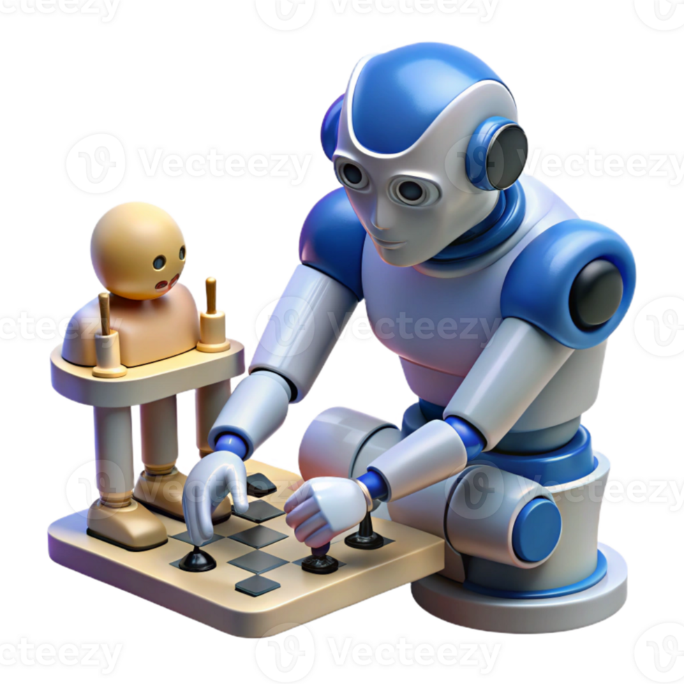 magnificent abstract A robot playing chess with a human, soft lighting, intellectual, futuristic style high quality png