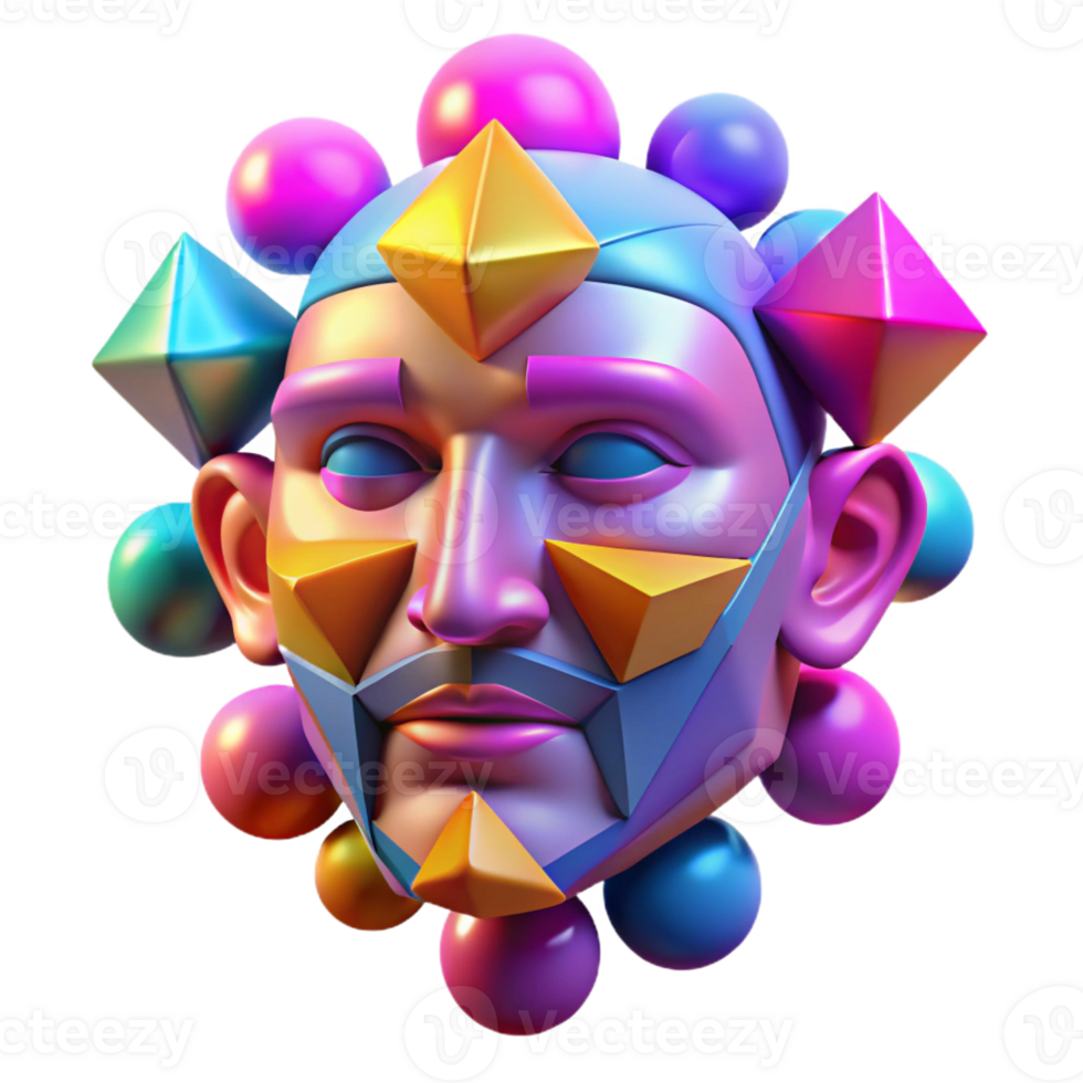 beautiful minimalist A cascade of colorful geometric shapes forming a human face. Synthwave style exclusive png