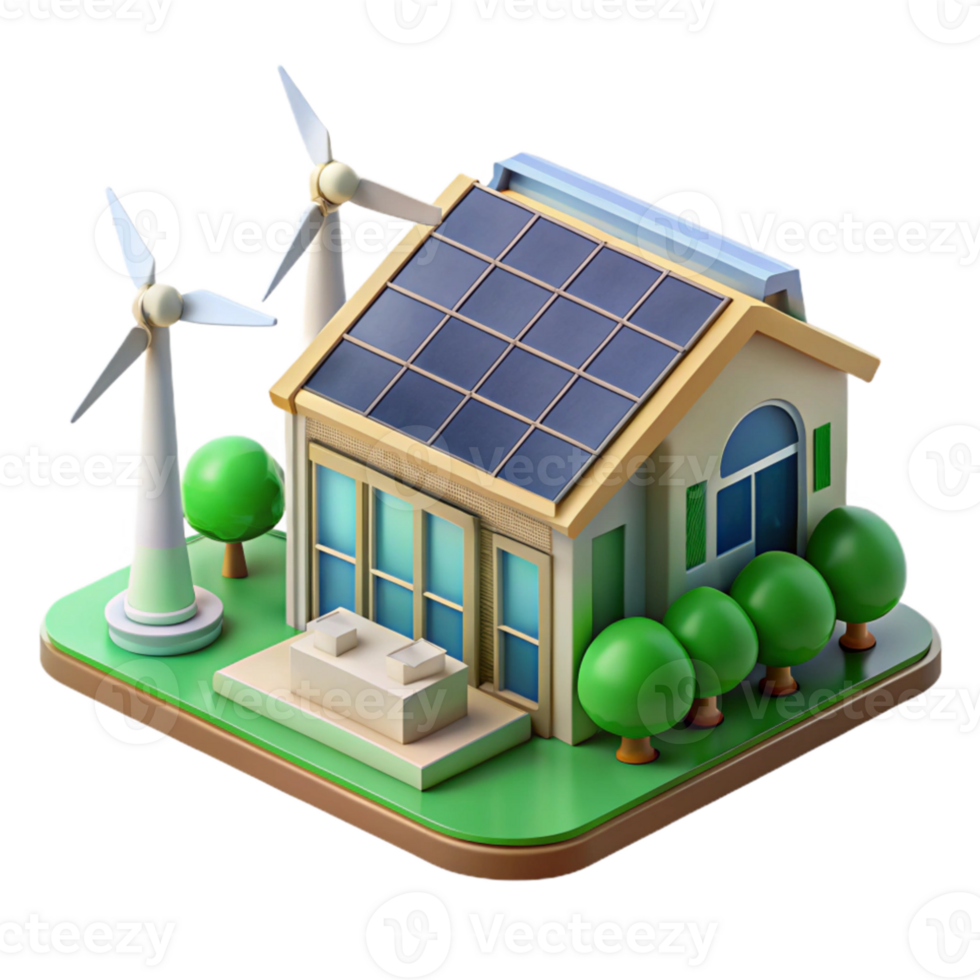 serene minimalist Zero-energy building, solar panels, wind turbines, sustainable materials, daytime lighting, green architecture exclusive png