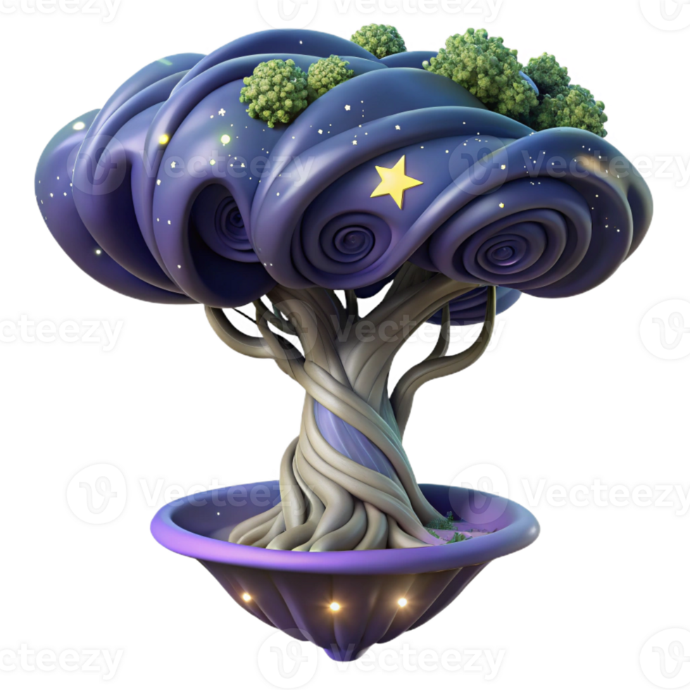 extraordinary vintage A tree growing upside down, its roots reaching into a swirling vortex of stars. Dark fantasy style original png