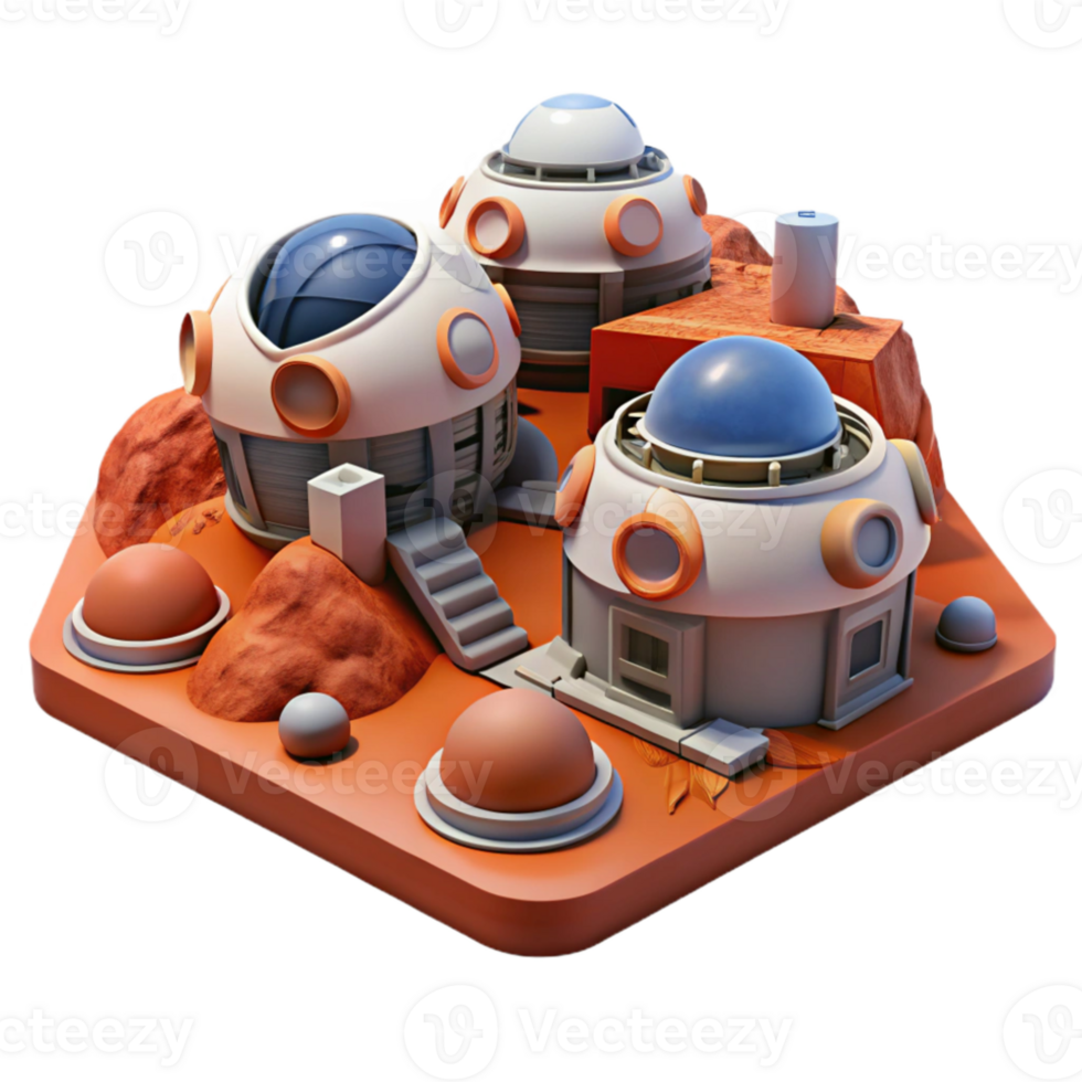 vibrant classic Mars colony habitat, modular structures, red Martian landscape, daytime lighting, science fiction art detailed png