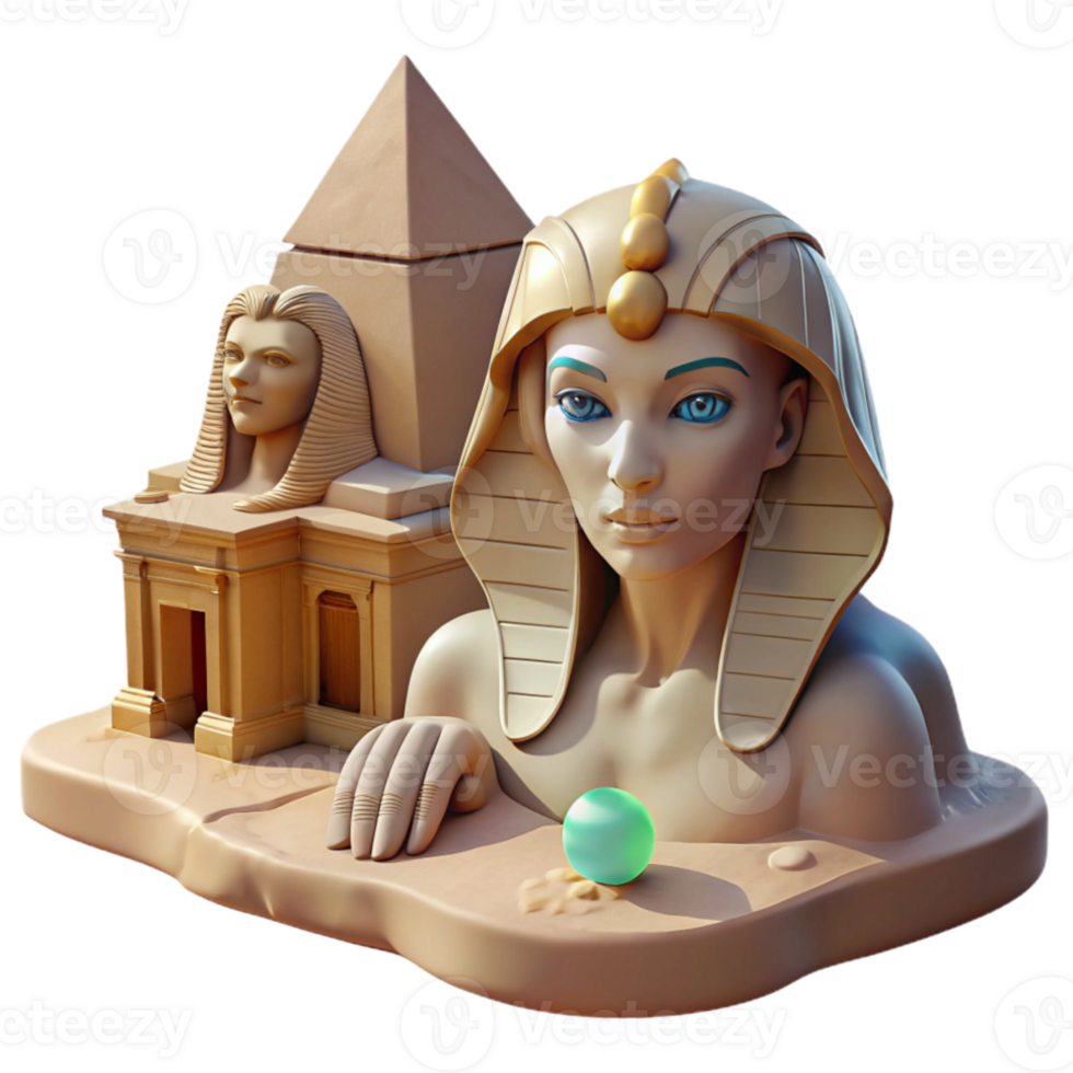 vibrant creative A mysterious sphinx with the head of a woman and the body of a lion, guarding a hidden temple. Surrealist fantasy art style authentic png