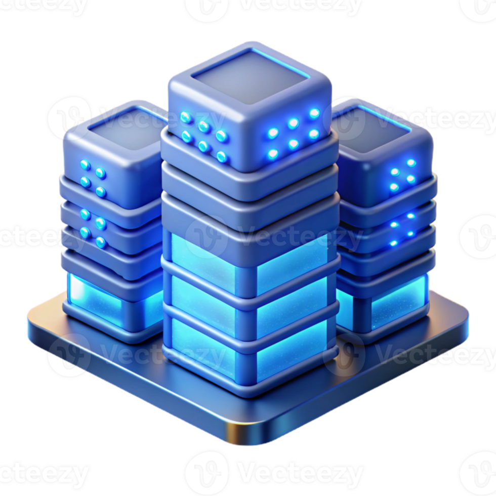 magnificent creative A data center with rows of servers and flashing lights, cool blue lighting, technological art style authentic png