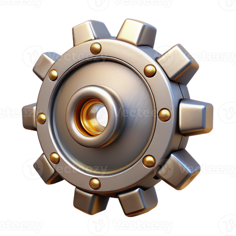 stunning artistic A single steampunk gear, intricately designed with cogs and rivets, metallic and reflective lighting premium png