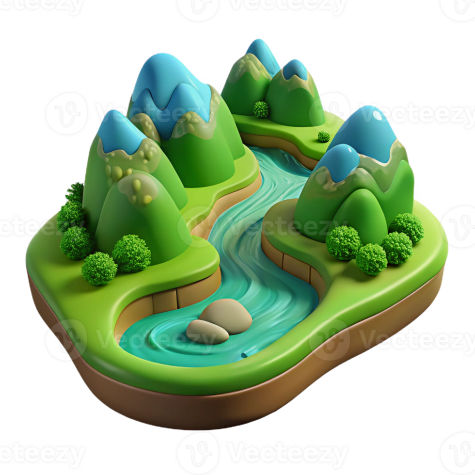 dramatic vintage A winding river carving through a lush green valley, intricate details, warm afternoon sunlight, landscape painting style 4K png