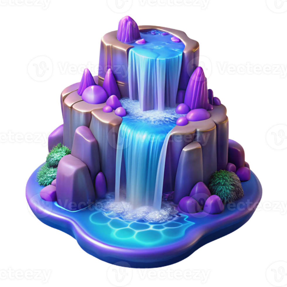 dramatic classic A cascading waterfall transforming into a stream of pure magic, vibrant blues and purples, fantasy art style detailed png