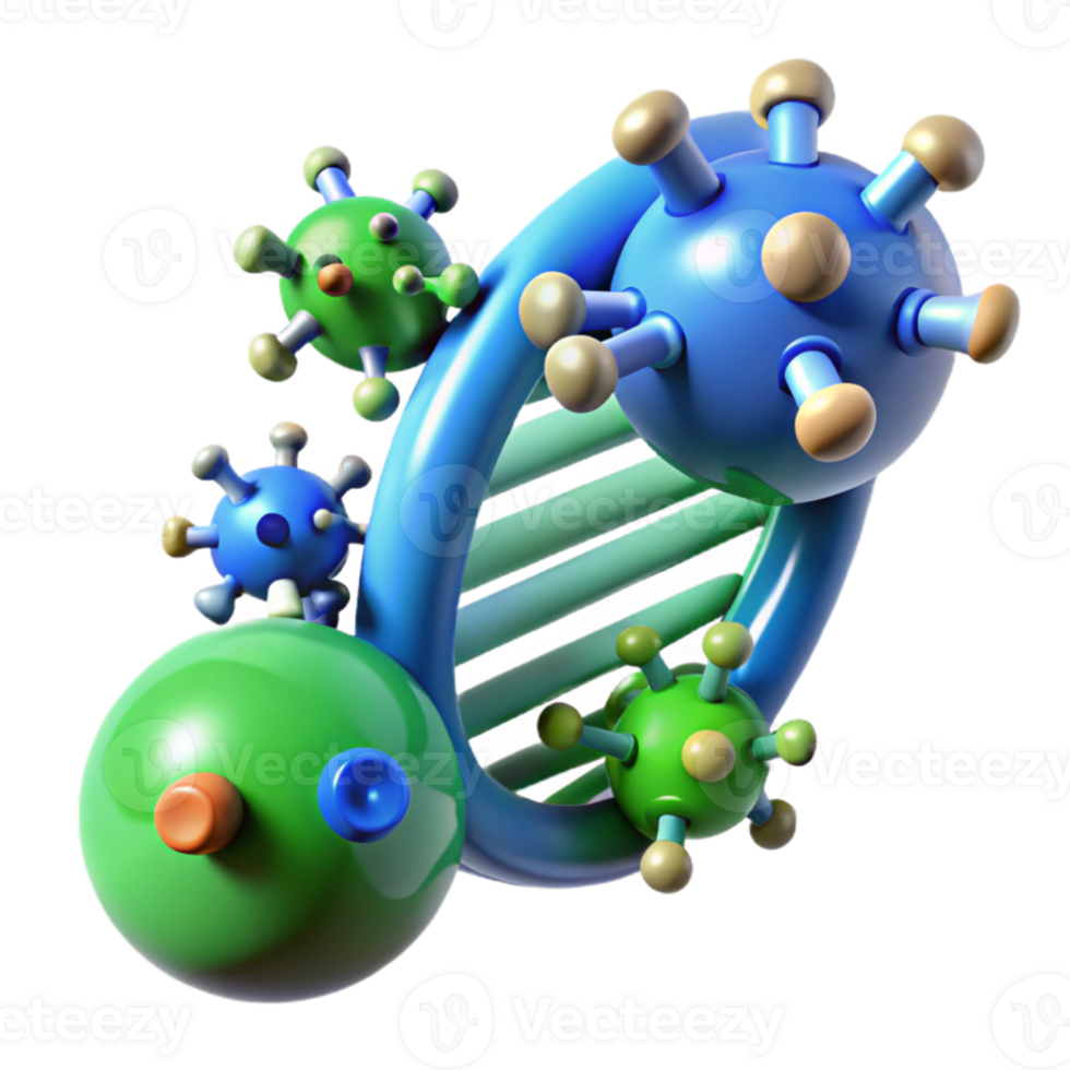 stunning modern A group of nanobots repairing a damaged DNA strand, microscopic view, vibrant green and blue hues, scientific illustration style genuine png