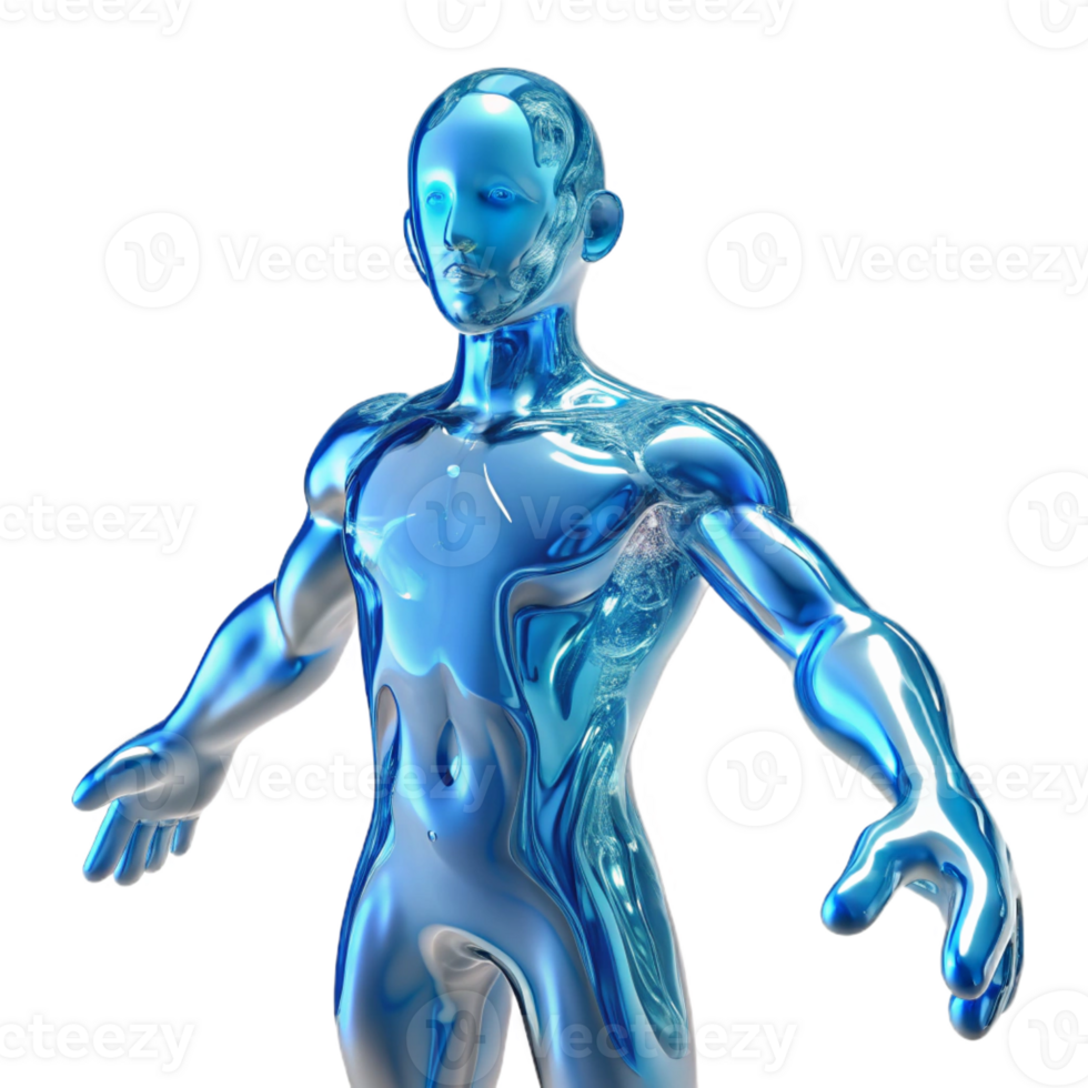 extraordinary vintage A human figure composed entirely of flowing water, illuminated by underwater sunlight. Impressionist style 4K png