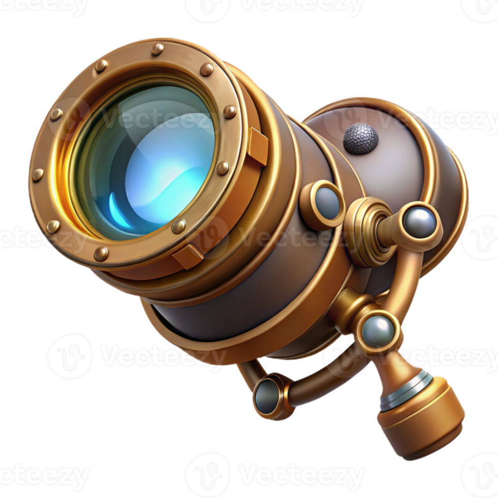extraordinary modern A steampunk monocle with a complex lens system and intricate engravings. Soft, diffused lighting. Vintage style original png