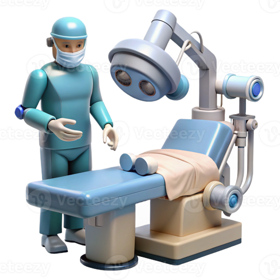 stunning modern A robotic surgeon performing a complex operation, medical illustration, sterile lighting, realistic rendering authentic png