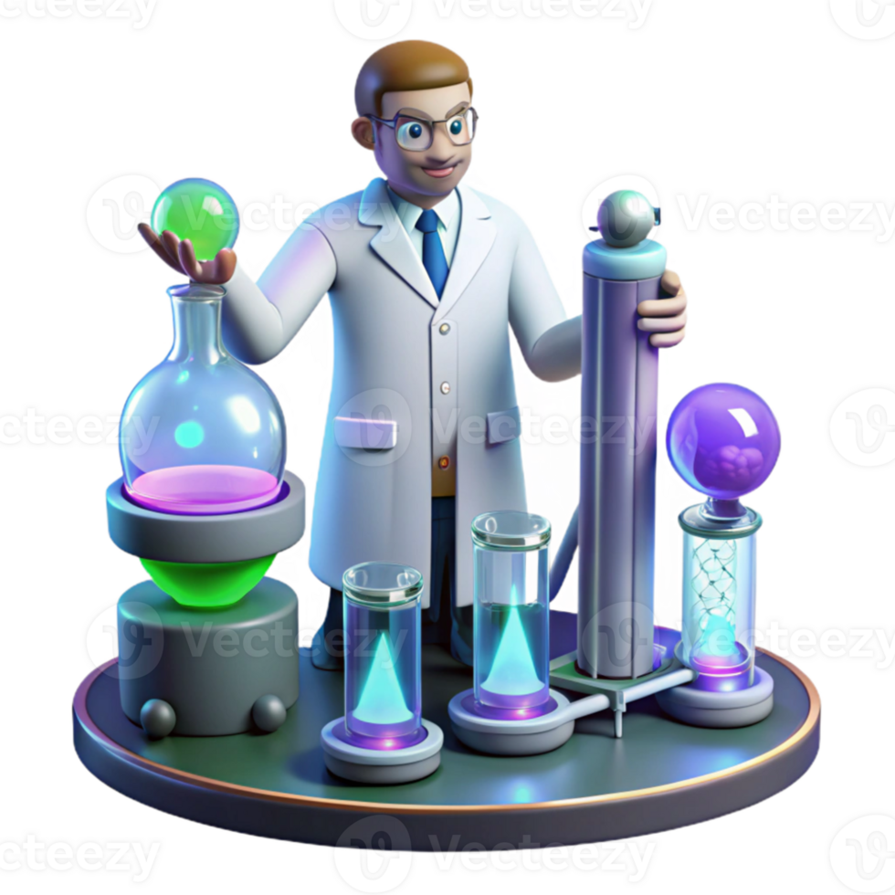 magnificent classic A futuristic laboratory filled with glowing vials and strange machinery, scientist in a lab coat working diligently, sterile and clinical lighting premium png