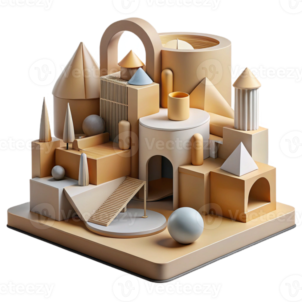 dramatic minimalist Conceptual architectural model made of cardboard, abstract forms, experimental design, studio lighting exclusive png