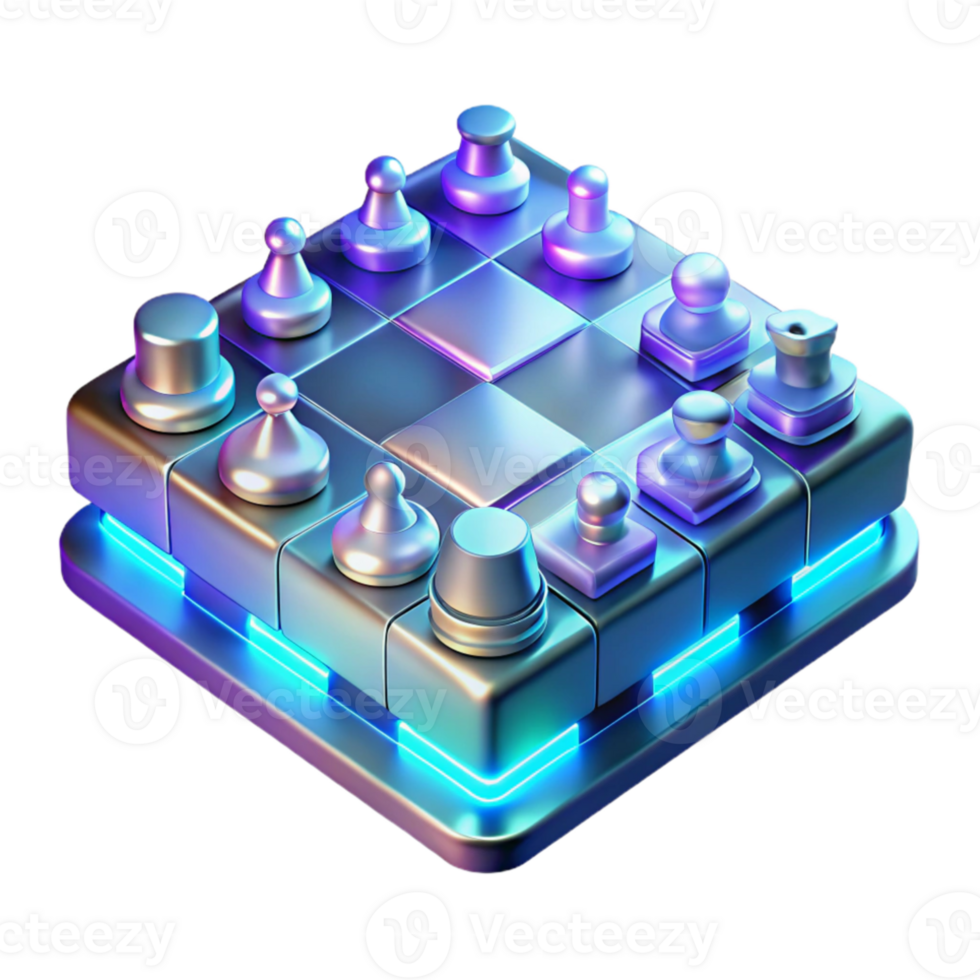 magnificent classic A holographic chessboard with glowing pieces, futuristic game design style genuine png