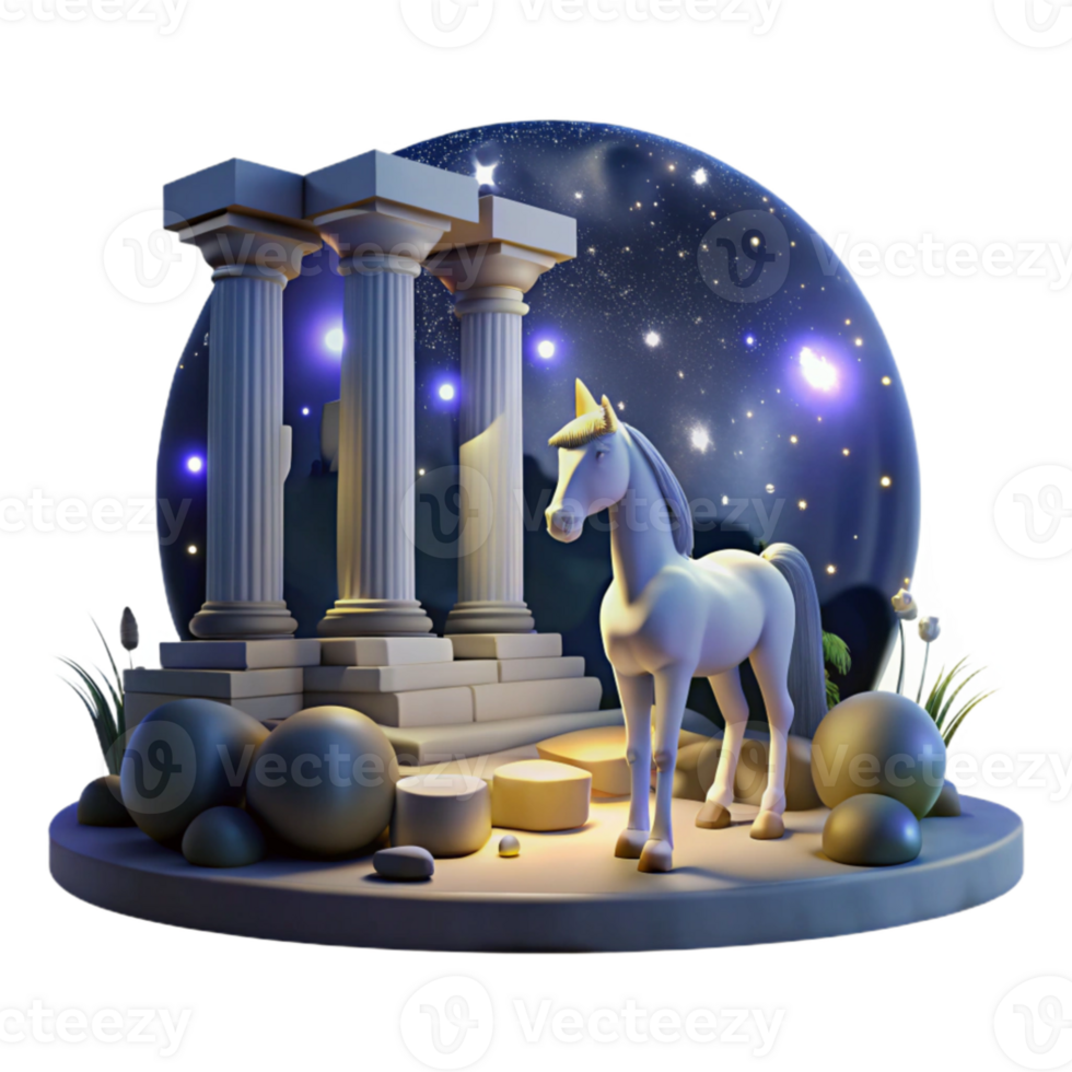 vibrant rustic A wise old centaur gazing at the stars, surrounded by ancient ruins, lit by the soft glow of the night sky. Mythological fantasy, realistic style high resolution png