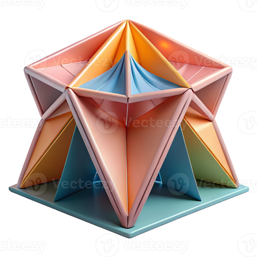 wonderful vintage Origami-inspired pavilion, folded paper-like structure, colorful panels, soft lighting, experimental architecture high resolution png