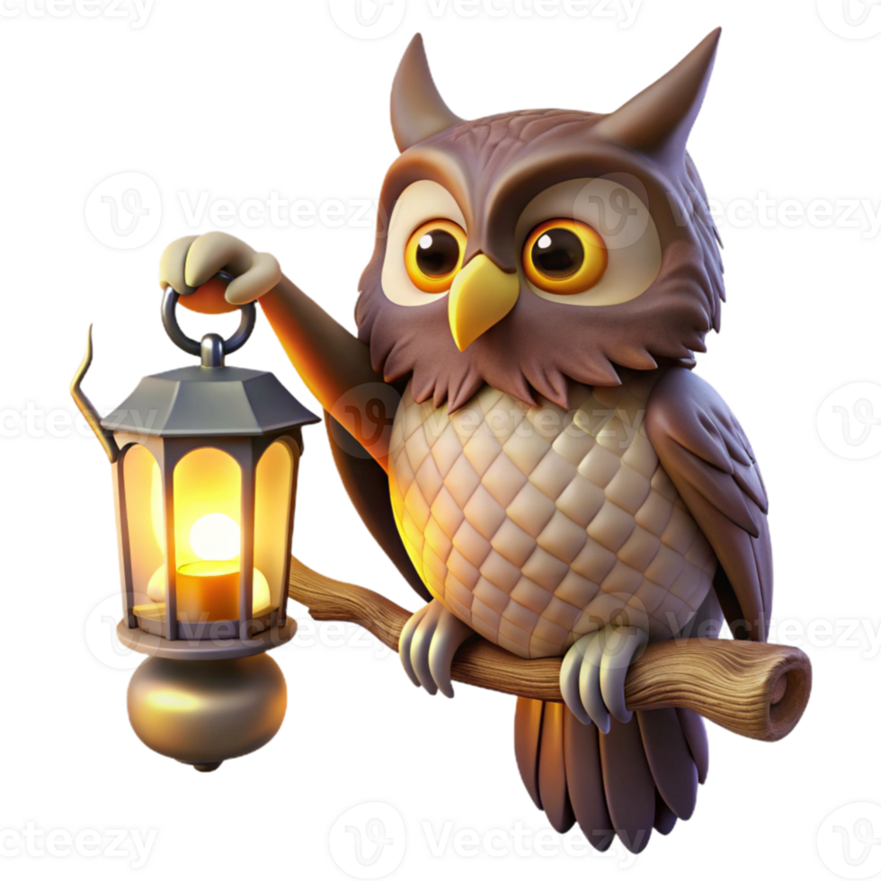serene abstract A wise old owl perched on a branch, holding a scroll, lit by the soft glow of a lantern hanging from the tree. Mystical fantasy, storybook style genuine png