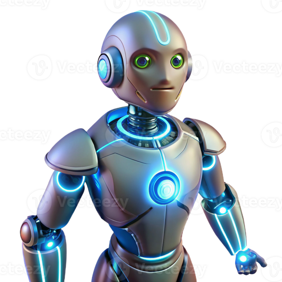 vibrant classic A robot evolving from simple circuits to a complex humanoid form, illuminated by pulsing energy, in a futuristic, abstract style authentic png