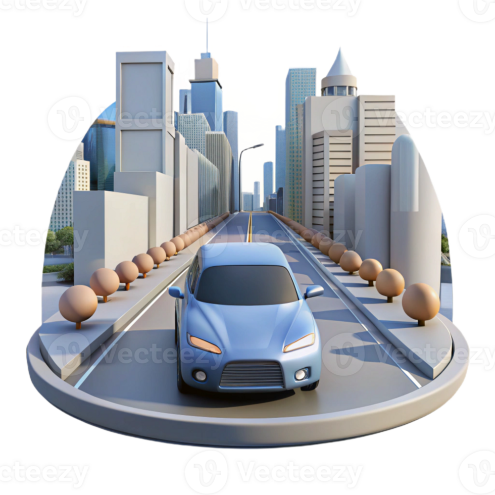 beautiful vintage A self-driving car navigating a busy city street, realistic rendering, daytime lighting detailed png