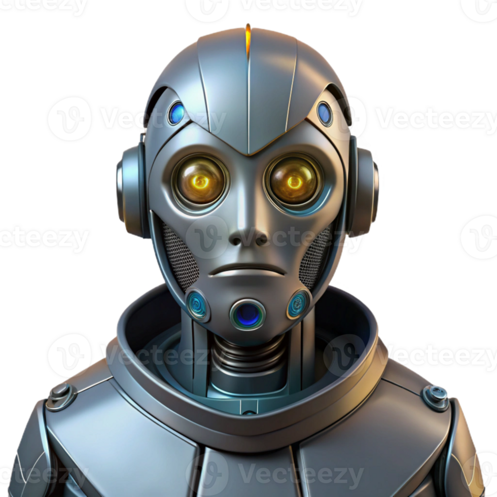 impressive artistic A close-up of a futuristic robot's face, intricate details and glowing eyes, science fiction style authentic png