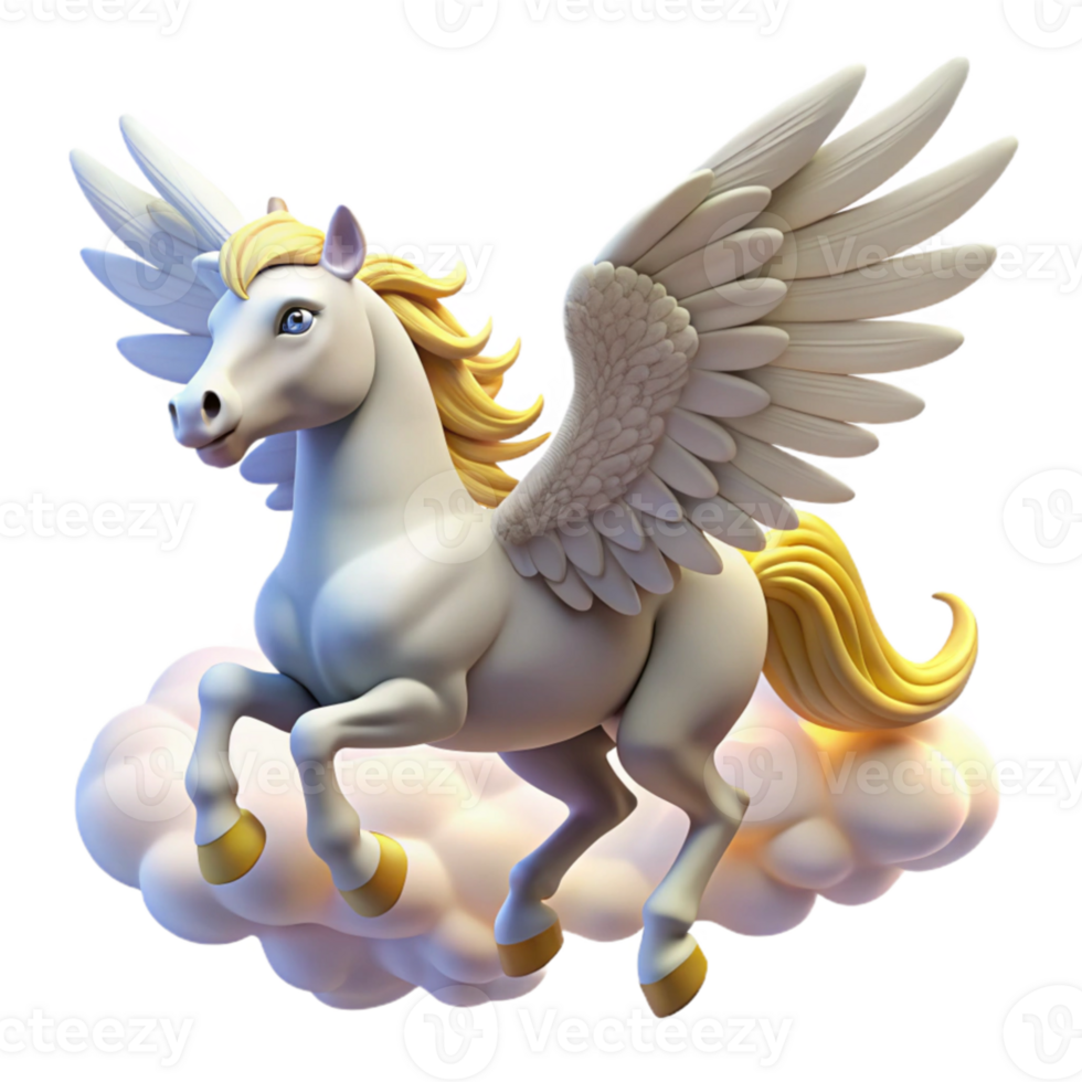 serene traditional A graceful pegasus with feathered wings, soaring through a cloudy sky, illuminated by the sun's rays. Romantic style original png
