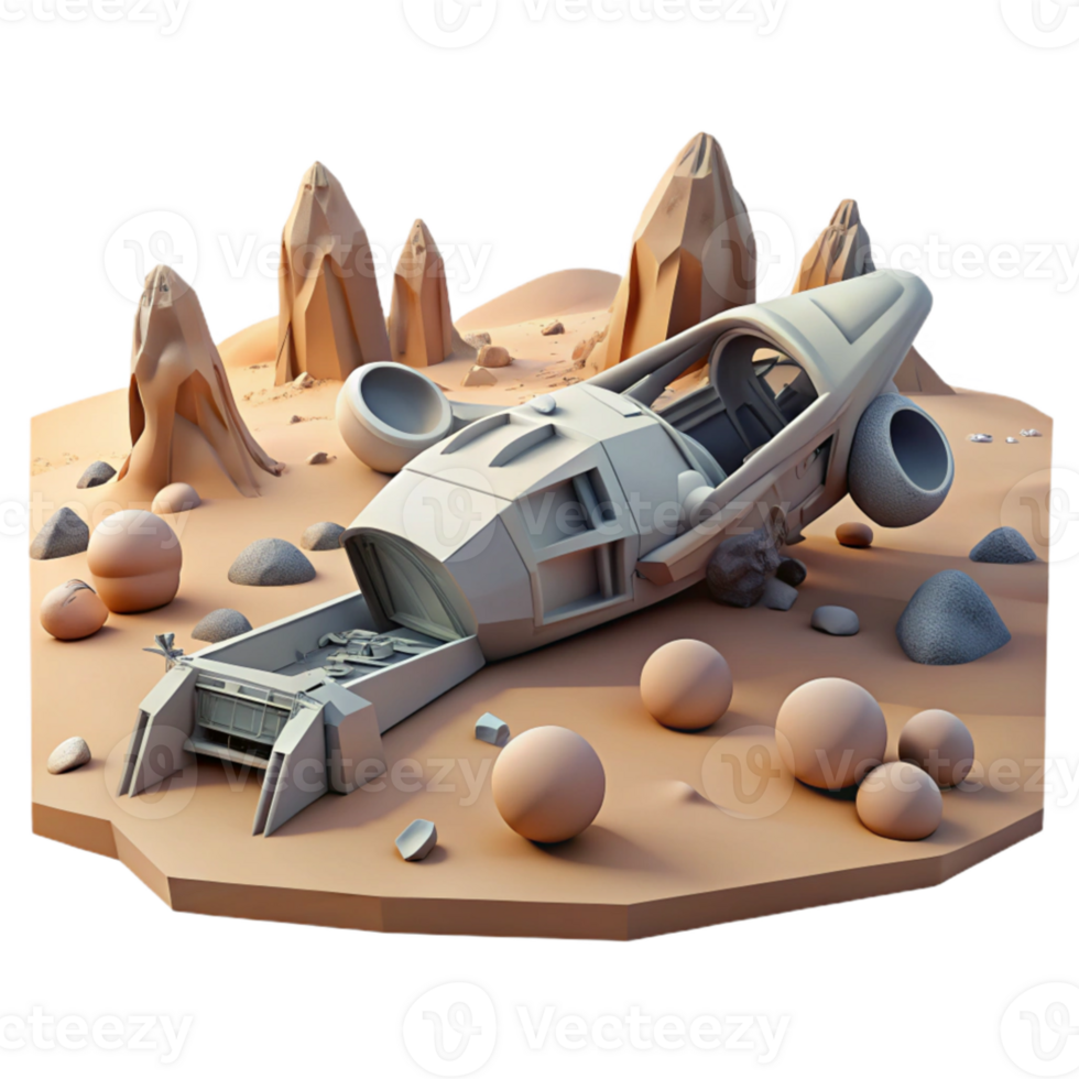 impressive rustic A spaceship wreckage lies scattered across a desolate, alien landscape. Harsh lighting, apocalyptic style 4K png