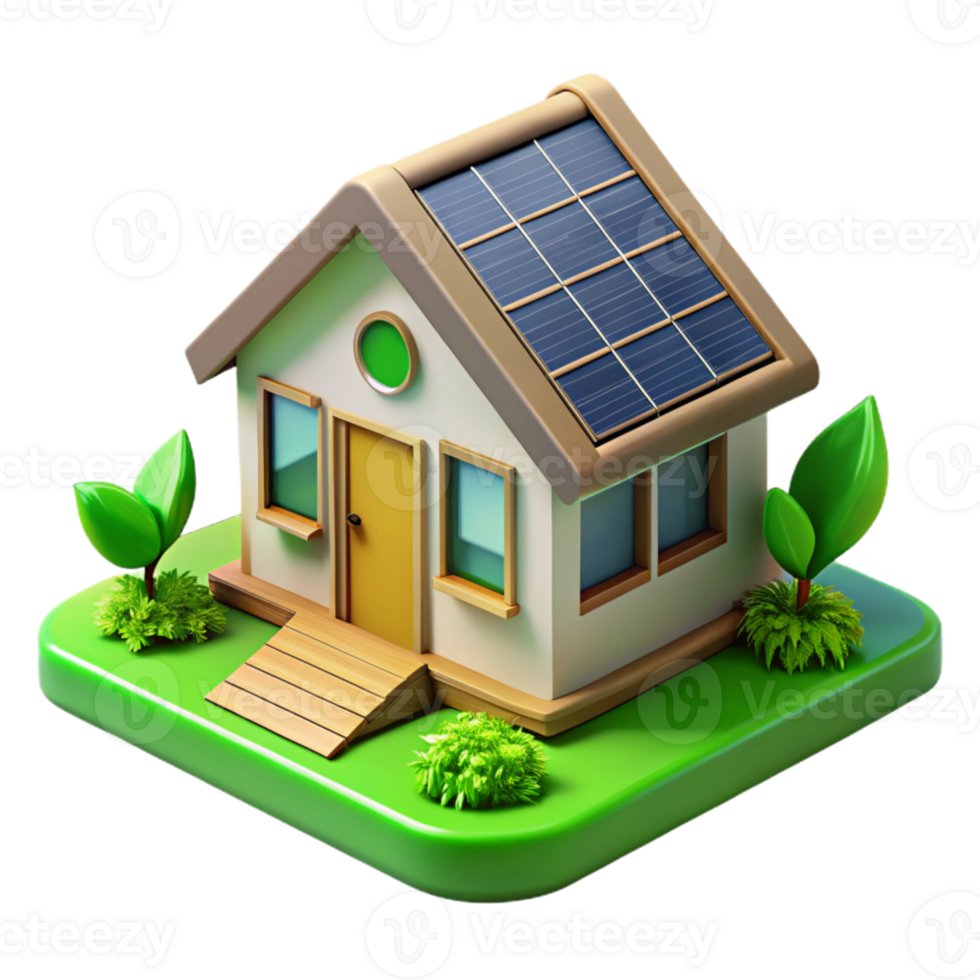 stunning classic Sustainable eco-house, solar panels, green roof, natural materials, minimalist design, bright daylight high resolution png