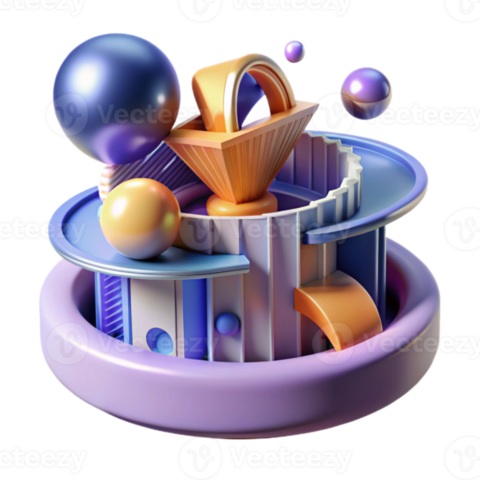 serene vintage Kinetic sculpture building, moving parts, dynamic forms, abstract architecture, digital render, professional png