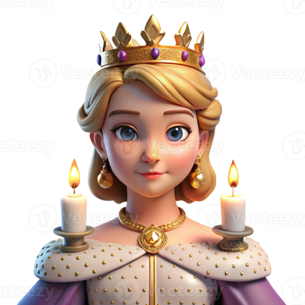 vibrant contemporary Portrait of a regal queen with a jeweled crown, elegant gown, and a commanding presence, lit by soft candlelight detailed png