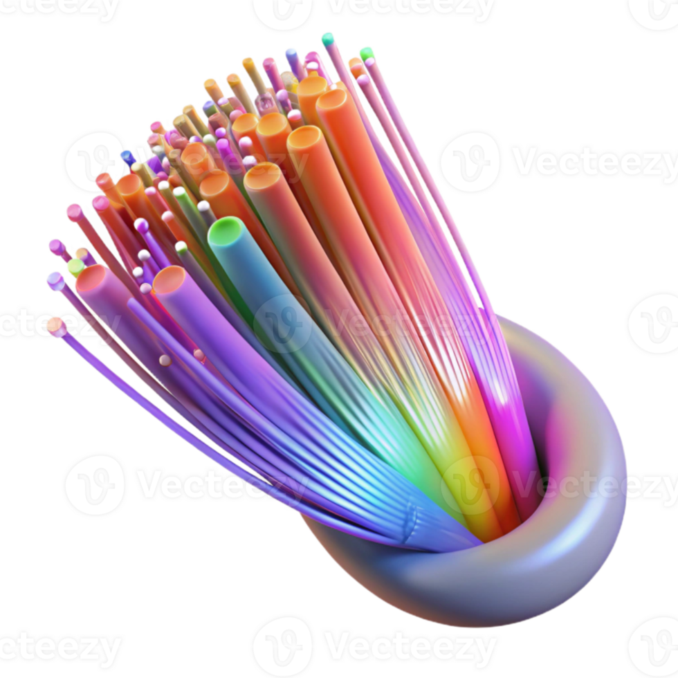 vibrant classic A close-up of a fiber optic cable transmitting data, glowing with vibrant colors, abstract art style detailed png