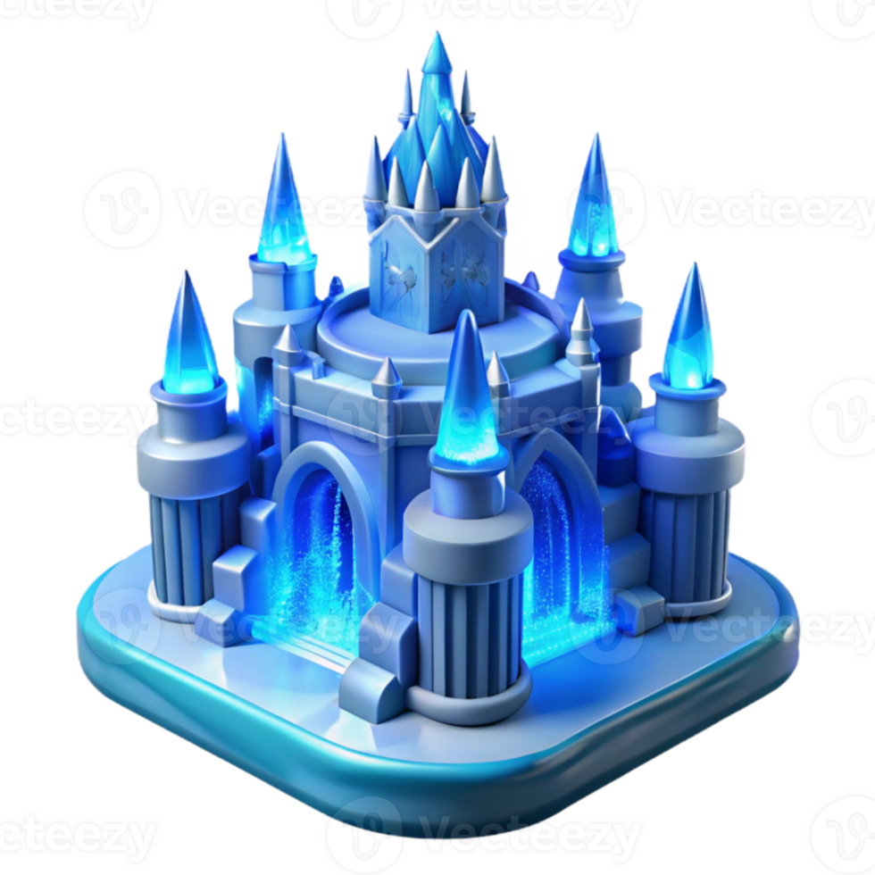beautiful modern Ice castle, intricate carvings, blue and white lighting, frozen style exclusive png