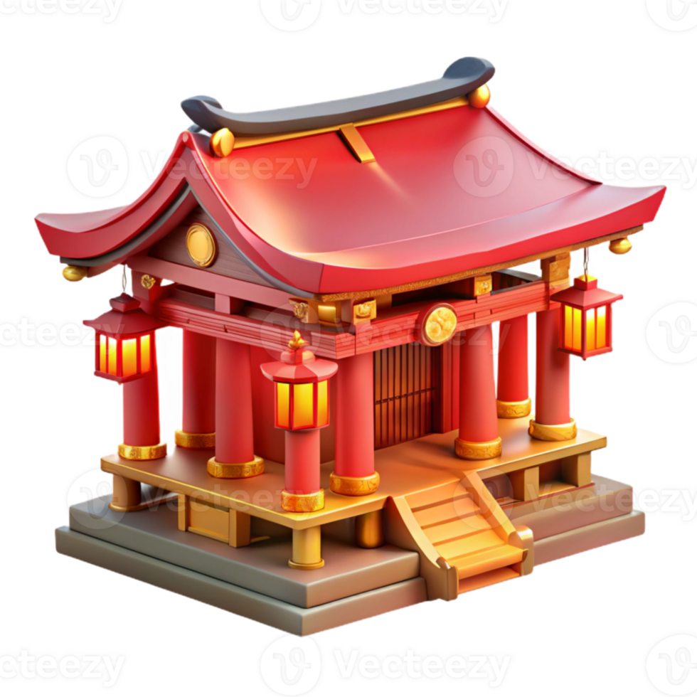 impressive minimalist Traditional Japanese temple, intricate wooden carvings, red and gold details, serene atmosphere, soft lighting authentic png