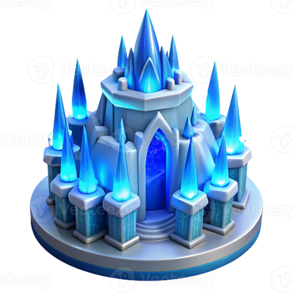 dramatic creative Ice castle, intricate carvings, blue and white lighting, frozen style 4K png