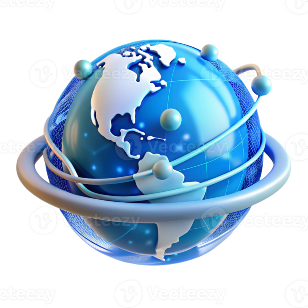 wonderful minimalist A holographic projection of Earth rotating, data streams flowing around it, blue and white color scheme, futuristic style professional png