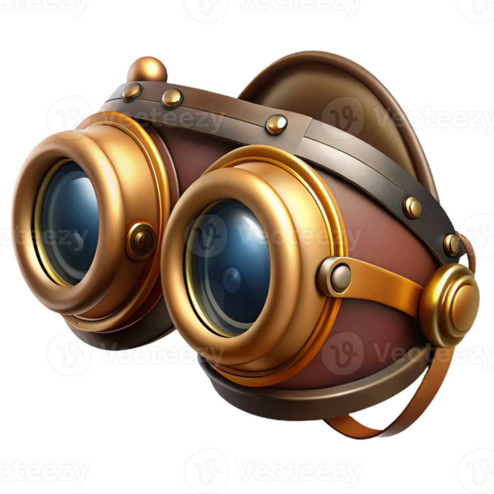 vibrant contemporary A detailed illustration of a steampunk goggles with intricate brass and leather details, bright, studio lighting original png