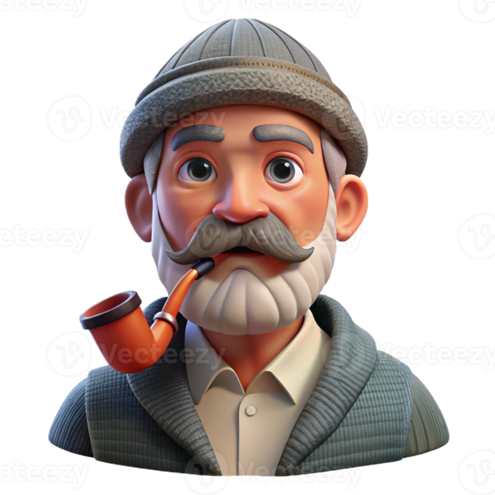 elegant artistic Portrait of a weathered fisherman with a wrinkled face and a pipe, lit by the setting sun, in a classic portrait style professional png