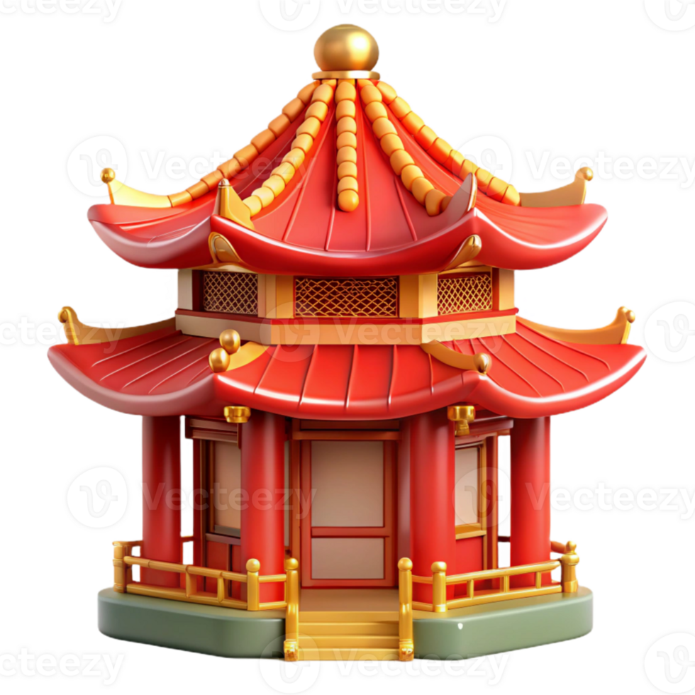 impressive artistic A traditional Chinese pagoda, intricate carvings, vibrant red and gold, ornate details, architectural rendering style genuine png